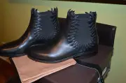 ALAIA PARIS BLACK FLATS ANKLE BOOTIE PULL On FLAME EDGES SIZE-EUR-39/US-9 NIB