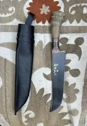 Uzbek Pichoq National Knife, Chust Region, Sharp Metal Blade, Leather Sheath