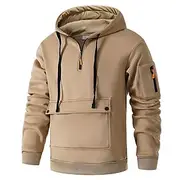 Men's Hoodie Fleece Hoodie Tactical Hoodie Black Navy Blue Khaki Light Grey Dark Gray Hooded Plain Pocket Quarter Zip Sports Outdoor Casual Daily Streetwear C
