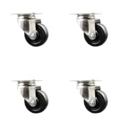 3.5 Inch 316SS Hard Rubber Wheel Swivel Top Plate Caster Set Service Caster