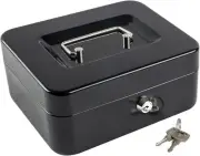 KYODOLED Medium Cash Box with Money Tray,Small Safe Medium, Black