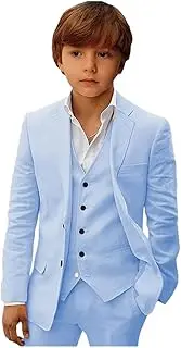 [Mi Bo Tong] Boys Linen Suit Slim Fit Kids Suit for Boys Summer Beach Wedding Suit Kids Tuxedos Suit Blazer Vest Pants Set