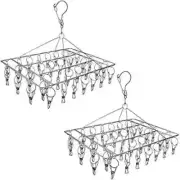 2 Pack Stainless Steel Sock Drying Rack with 72 Clips for Socks Underwear Bra
