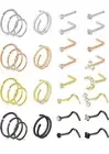 MODRSA 20g Nose Rings Hoops Rings Studs L Shape Surgical Steel Mix Colors 32 pcs