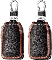 2 Pieces Leather Car Key Chain Case Holder Auto Key Fob Smart Protector Cover