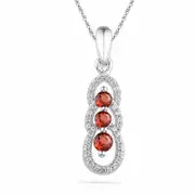 Garnet and 0.1 CT. T.W Triple Loop Pendant in Sterling Silver