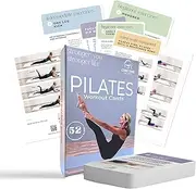 52 Pilates Workout Cards to improve strength and fitness for Women. Detailed photos and video Instructions to improve posture and build core and glute strength. Do Pilates at Home and get stronger.