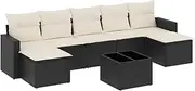 vidaxl Garden Sofa Set with Cushions - 8 Piece Modular Outdoor Patio Furniture, Black Poly Rattan, Tempered Glass Table