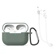 For AirPods Pro 1st Gen, 3in1 Silicone Protective Case, Snap Hook & Anti-Lost Neck Strap, Green