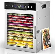 Pro Food Dehydrator Machine | 12 Stainless Steel Trays | Dryer for Jerky, Dog Treats, Herb, Meat, Beef, Fruit | Digital Timer and Temperature Control, Overheat Protection