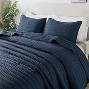 ROARINGWILD Oversized California Cal King Size Quilt Bedding Sets with Pillow Shams, Navy Blue Lightweight Bedspread Coverlet, Quilted Blanket Thin Comforter Bed Cover, 3 Pieces, 118x106 inches