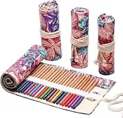 Maydahui Canvas Colored Pencil Roll Wrap 24/48/72 Slots Coloring Pencil Holder Organizer Storage Pouch Portable for Artist Drawing Travel(Colorful Maple Leaf,48Slots)