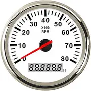 PCECKMZTFZ 85mm Car Boat Tacho Sensor Marine Tacho Meter with LCD Hourmeter 3000 4000 6000 8000 RPM Boat Tachometer 12V/24V Red Backlight Speedometer(8K-WS)