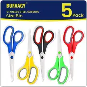 Scissors Set of 5-Pack, 8" Scissors All Purpose Comfort-Grip Handles Sharp Sciss