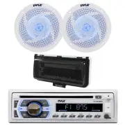 Marine Bluetooth CD Receiver, 2x 4" 100W Blue Flash LED Speaker, Cover (White)