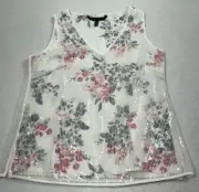 White House Black Market Sequin Overlay Tank Top Ecru Garden Bloom Womens Size S