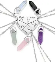 [JSDDE] Best Friends Forever and Ever BFF Necklace Engraved Puzzle Friendship Heart Crystal Pendant Necklaces Jewellery Set for Frinds of 5, Crystal