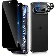 [2+2 Pack] 2 PCS PRIVACY Front Tempered Glass Screen Protector with 2 PCS Camera Lens Protector For Google Pixel 9 Pro