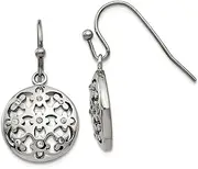 [JewelryWeb] Stainless Steel Polished CZ Simulated Diamond Circle Shepherd Hook Earrings Stud Earring for Women