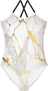 [RPLIFE] Gold Marble One Piece Swimsuit Toddler, Beach Bathing Suit, Summer Swimsuits Girls
