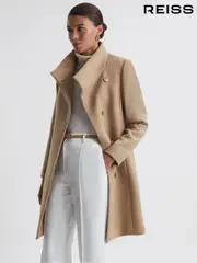 Reiss Camel Mia Wool Blend Mid-Length Coat (C01725) | $690