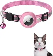 Airtag Cat Collar, Reflective Air tag Cat Collar with Airtag Holder and Bell, Lightweight Cat Tracker Collar, Cat AirTag Collar with Breakaway Safety Buckle for Cat Dog Kitten Puppy (Pink)