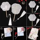 decoration Long Handle Chinese Retro Style Pearl Edging Embroidery Handheld Fan