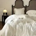 Bedding Set 4pcs Long Staple Cotton Lace Embroidery Quilt Cover Set Flat Sheet