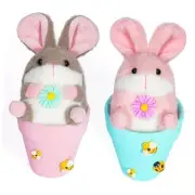 2PCS Easter Mini Bunny Plush Stuffed Animals in Ceramic Bee Pots - Garden