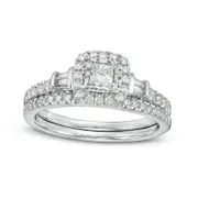 0.63 CT. T.W. Princess-Cut Natural Diamond Frame Collar Bridal Engagement Ring Set in Solid 10K White Gold