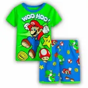 Summer Kids Boys Super Mario T-shirt Tops Shorts Sleepwear Nightwear Pajamas