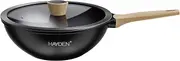 Hayden Classic Wok Stir Fry Pan, with Silicon Toughened Glass Lid, Aluminium Die Cast, Titanium Non-Stick PFOA Free Coating, 32CM (30CM Black Wok)