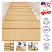 Stunning 15Pcs Straw Color Non-Slip Stair Carpet Runners for Indoor Safety