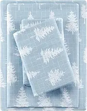 True North by Sleep Philosophy Cozy Flannel Warm 100% Cotton Sheet - Novelty Print Animals Stars Cute Ultra Soft Cold Weather Bedding Set, Full, Blue Forest 4 Piece