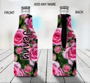 Roses Stubby Holder Zip Up Bottle Cooler Collapsible Personalised Floral