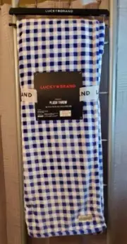 Lucky Brand Blue White Check Super Soft Plush Printed Throw Blanket 50”x70”