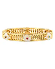 Capucine De Wulf Villandry Dyed Jade & Mother Of Pearl Fleur Vine Bangle Bracelet in 18K Gold Plated