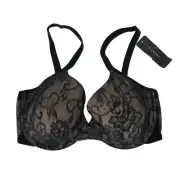 NATORI ~ WOMENS 32D ~ BLACK LACE OVERLAY BRA UNDERWIRE STYLE 136066