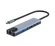 6 in 1 USB-C Type-C HD Output Adapter with 4K HDMI RJ45 USB 3.0 PD 100W HUB Adapter For MacBook & USB C Laptops