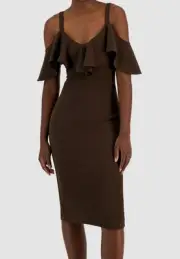 RACHEL Rachel Roy Women's Brown Marcella Bodycon Stretch MIDI Dress Size M