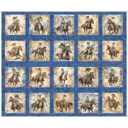 Running Wild Cowgirl on Horse Denim Picture Patch 30625-W Cotton Fabric Panel