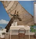 3D Giraffe Head Sky Clouds Net Self-adhesive Removeable Wallpaper Wall Mural
