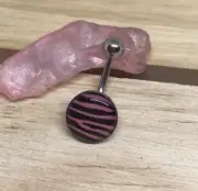 Pink Zebra Non Dangle Belly Button Ring 14 Gauge Surgical Steel New Navel Ring