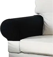 EDENATURE Couch Arm Covers for Chairs Stretch Armchair Cover Polyester Office Chair Armrest Covers for Sofa, Anti-Stain Arm Chair Slipcover Washable Chair Arm Covers Protectors - Black - Pack of 2