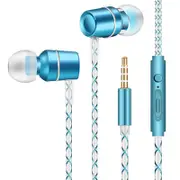 3.5mm Wired Control Earphone Bass Stereo Earbuds Headphone with Mic for iPhone Xiaomi Huawei BLUE COLOR