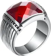 [Mulmoy] Red Blue Simulated Garnet Starry Sky Retro Titanium Steel Ethnic Unisex Rings for Men Jewelry Vintage Ring