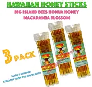 HAWAIIAN HONEY STICKS Big Island Bees MACADAMIA NUT Blossom 3 Pack RAW PURE NEW