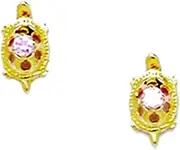 [JewelryWeb] 14k Yellow Gold Pink CZ Simulated Diamond Tortoise Shaped Screw Back Earrings 9x5mm Stud Earring for Women