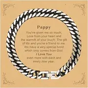 [Generic] Pappy Gift. Best Thank You Gifts for Pappy, I Love You Even More. Appreciation Gifts, Cuban Link Chain Bracelet with Message Card for Pappy, Small, Silver Plated Zinc, Cubic Zirconia