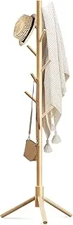 Haddockway Wooden Coat Rack Stand with 8 Hooks New Zealand Pine Adjustable Coat Standing Tree Easy Assembly for Coats, Hats, Scarves and Handbags for Entryway, Hallway, Bedroom, Office